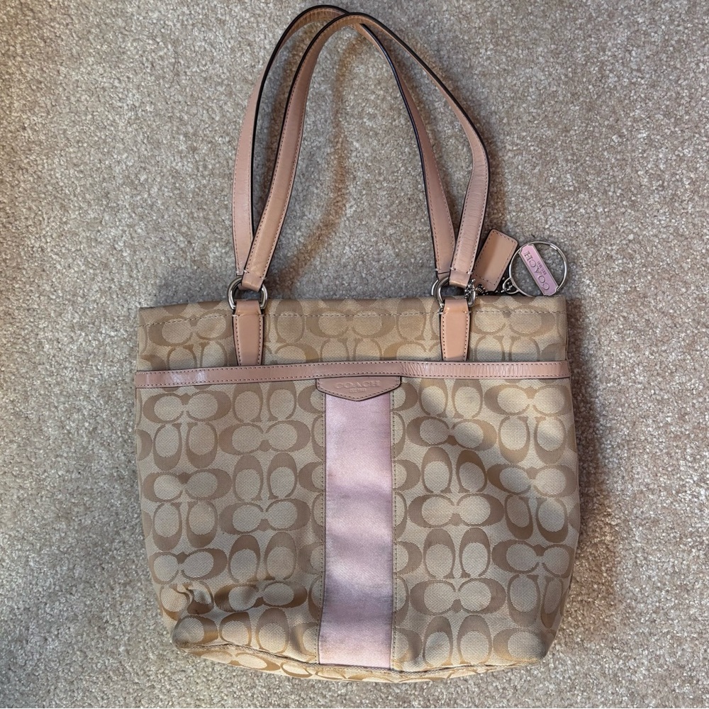 Coach Signature C Tan Pink Tote Bag